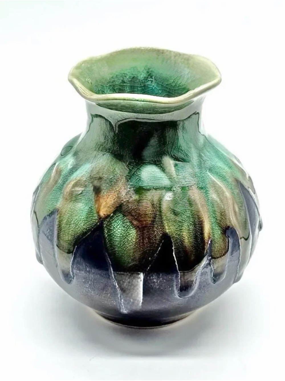 Hand Crafted Green Floral Ceramic Vase
